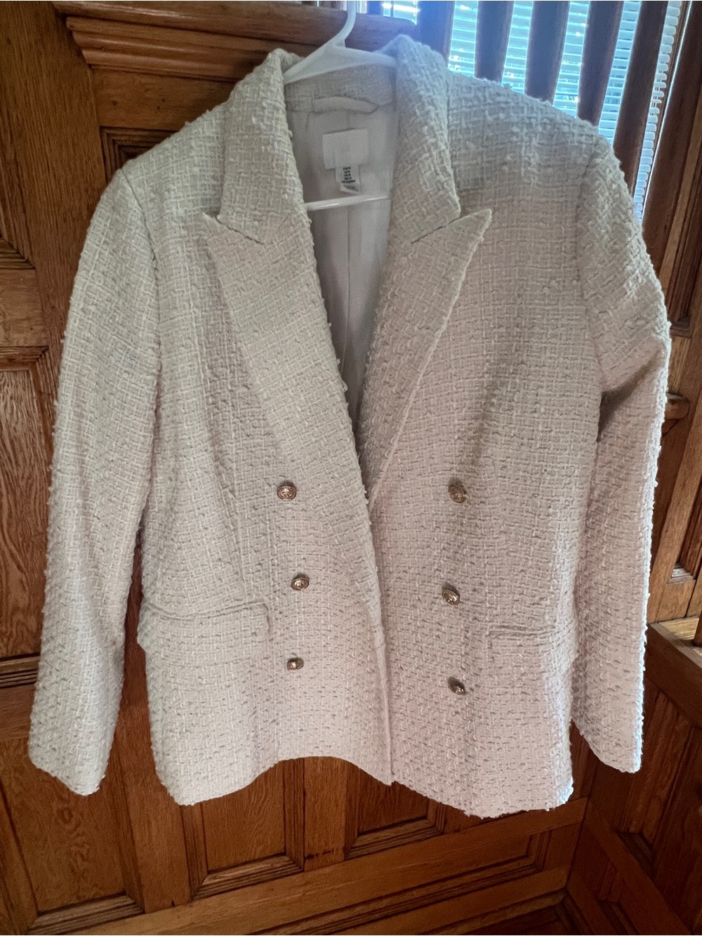 H&M Cream Bouclé Double-Breasted Blazer with Gold Buttons